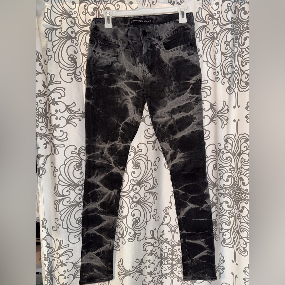 Express Black Tie-Dye Mid- Rise Legging Skinny Jeans
